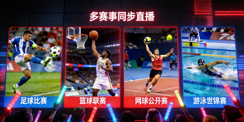 多屏展示不同体育赛事同时直播的壮观场景